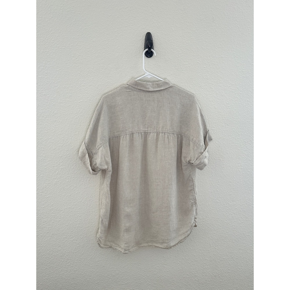 J.Crew Button Down Shirt Womens L Beige Baird McNutt Irish Linen Short Sleeve - Picture 6 of 10